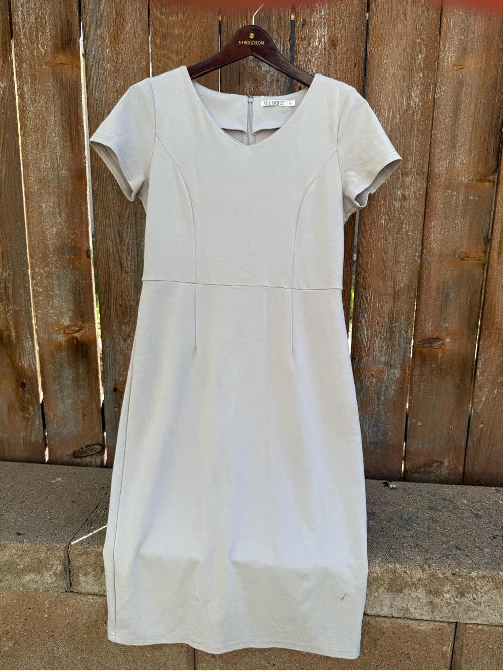 Mikarose Women’s Gray Short Sleeve Midi Sheath Pencil Dress Size Medium